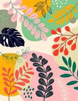 Abstract art tropical leaves background. Colorful poster background. vector