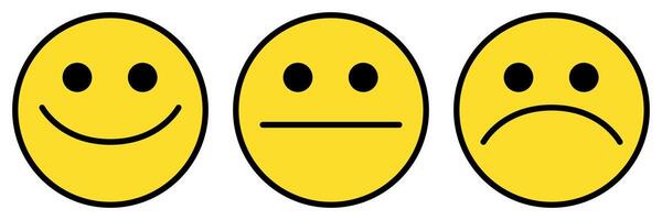 emoticon icon set, three emoji - happy, sad and neutral, symbol of smiley face, color illustration isolated on white background vector