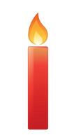 lit candle, color illustration of burning candle with flame isolated on white background vector