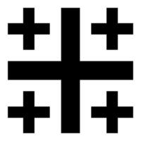Jerusalem cross, black and white silhouette illustration of religious Christian five-fold cross shape, medieval variant, isolated on white background vector