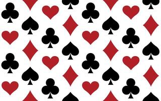Playing card suit symbol set - Hearts, Spades, Clubs and Diamonds, seamless repeatable pattern texture background, vector