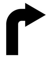 arrow pointing to the right, black and white silhouette illustration of curved arrow shape symbol, isolated on white background vector