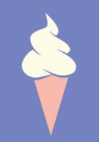 ice cream - vanilla soft serve ice cream in a cone, color illustration isolated on blue background vector