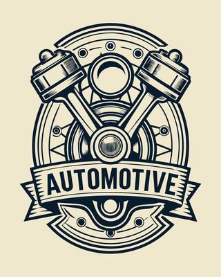 Automotive logo with piston engine machine for your community