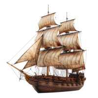 3D Render of a Historic Sailing Ship with Full Sails png