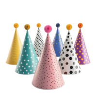 3D Render of Colorful Party Hats with Polka Dots - 3D Illustration png