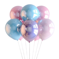 3D Render of Shiny Pink and Blue Balloons with Strings png