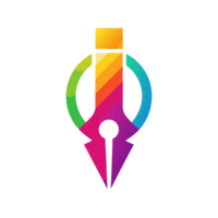 A colorful pencil shape forms the central element, with hues transitioning seamlessly from yellow to purple in a gradient. png