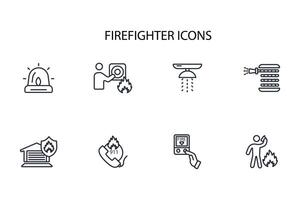 Firefighter icon set..Editable stroke.linear style sign for use web design,logo.Symbol illustration. vector