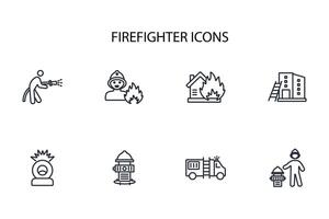 Firefighter icon set..Editable stroke.linear style sign for use web design,logo.Symbol illustration. vector