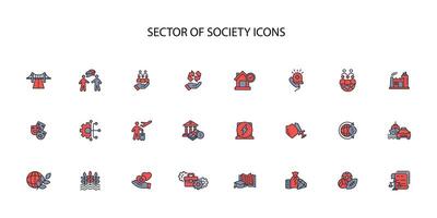 Sector of society icon set..Editable stroke.linear style sign for use web design,logo.Symbol illustration. vector
