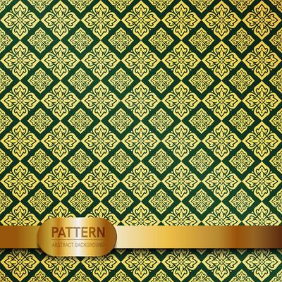 Thai luxury pattern green background. Lai Thai element pattern. Yellow and green theme for text-based compositions ads, book covers, Digital interfaces, print design templates.