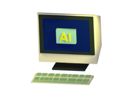 computer monitor isolated, AI Learning and artificial intelligence, Quantum computer technologies, computer monitor on desk in contemporary minimalist home office, 3d render computer model png