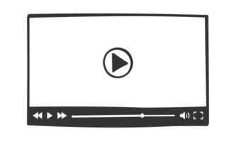 Movie player template in doodle style. Hand drawn online movie digital screen with buttons and loading slider bar. Multimedia app window simple design vector