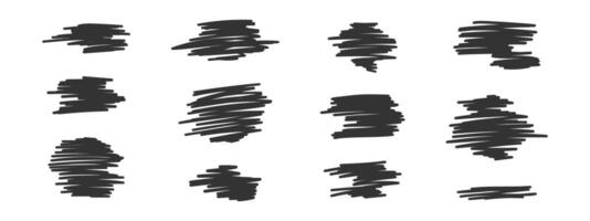 Set of marker, pencil, pen or ink scribbles. Abstract crosshatch textures isolated on white background. Black hand drawn smears or scratches vector