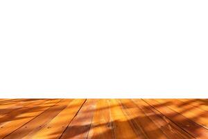 Empty wooden table top isolated on white background for montage product display photo