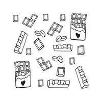 Set of hand drawn elements chocolate with heart for recipe, culinary design. vector
