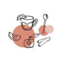 Tasty hand dawn set with mulled wine and ingredients. Doodle icon set for winter design and decoration. Isolated on white background vector