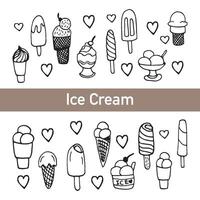 Set of hand drawn ice cream for recipe, culinary design. vector