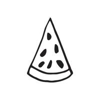 Single element of watermelon slice in doodle summer set. Hand drawn illustration for greeting cards, posters, stickers and seasonal design. vector