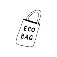Hand drawn ecology doodle with bag for shopping, illustration about environment problems. Sketch elements set for graphic and web design. vector