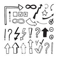 Set elements of checkbox and arrows in doodle business set. Hand drawn illustration for cards, posters, stickers and professional design. vector