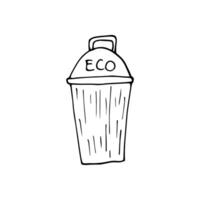 Hand drawn ecology doodle with garbagge can, illustration about environment problems. Sketch elements set for graphic and web design. vector
