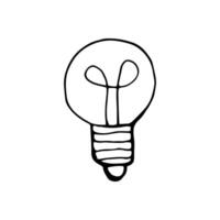 Single element of bulb idea in doodle ecology set. Hand drawn illustration about environment problems. Sketch elements set for graphic and web design. vector