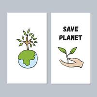 Hand drawn ecology doodle card template, illustration about environment problems. Sketch elements set for graphic and web design. Isolated on white background. vector