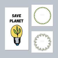 Hand drawn ecology doodle card template, illustration about environment problems. Sketch elements set for graphic and web design. Isolated on white background. vector