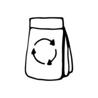 Hand drawn ecology doodle with bag for shopping, illustration about environment problems. Sketch elements set for graphic and web design. vector