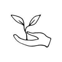 Hand drawn ecology doodle plant and leaves. illustration about environment problems. Sketch elements set for graphic and web design. vector