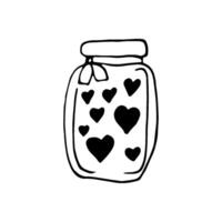 Single hand drawn element jar with heart for greeting cards, posters, stickers and seasonal design. Isolated on white background. Doodle illustration. vector