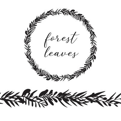 Cute hand drawn forest leaves and branch endless brush. Traditional leaves in ink, doodle style for wedding decoration and arrangements.