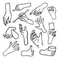 Hand drawn doodle set of illustration of palms, hands. Human concept design. Pointer sign, gesture vector