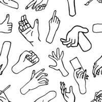 Hand drawn doodle seamless pattern illustration with palms, hands. Human concept design. Pointer sign, gesture vector