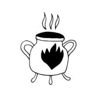 Doodle elements about magic witch cauldron. Hand drawn illustration with esoteric symbols. Isolated on white backdrop. vector