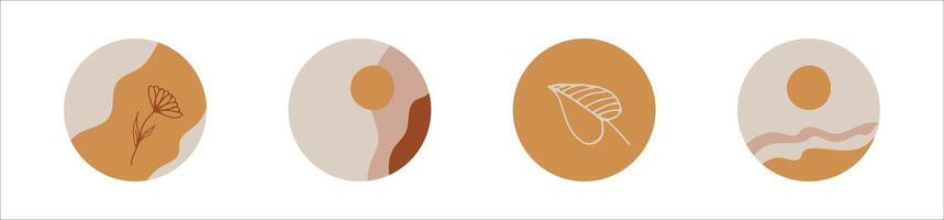Highlights cover icon set for social media stories. Abstract set in circle with shapes and flowers. vector