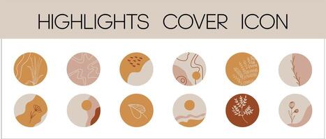 Highlights cover icon set for social media stories. Abstract set in circle with shapes and flowers. vector