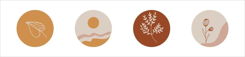 Highlights cover icon set for social media stories. Abstract set in circle with shapes and flowers. vector