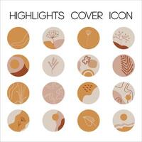 Highlights cover icon set for social media stories. Abstract set in circle with shapes and flowers. vector