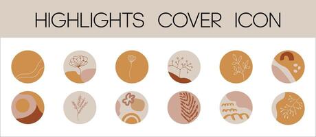 Highlights cover icon set for social media stories. Abstract set in circle with shapes and flowers. vector