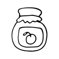 Single hand drawn element jar with jam for New Year or autumn thanksgiving greeting cards, posters, stickers and seasonal design. Isolated on white background. Doodle illustration. vector