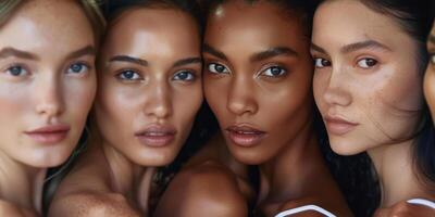 A group of women with different skin tones are posing for a photo