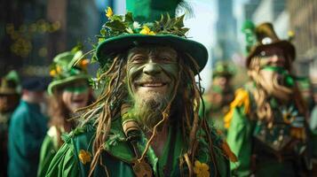 St. Patrick's Day parade with green outfits and decorations. photo