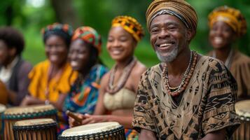 A community event where people of all ages take part in traditional African drumming and dancing to celebrate. photo