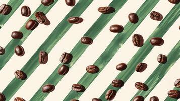 Party invitation card, coffee beans, green stripes, white background photo