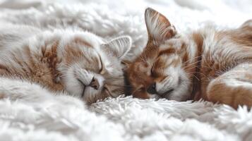 A cat and dog napping side by side after an energetic play session, showing their bond. photo