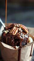 Chocolate Cinnamon Cake in a Small Cardboard Cup photo