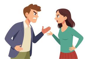 A cartoon illustration of a man and a woman having a heated argument, with both of them looking angry and upset. vector